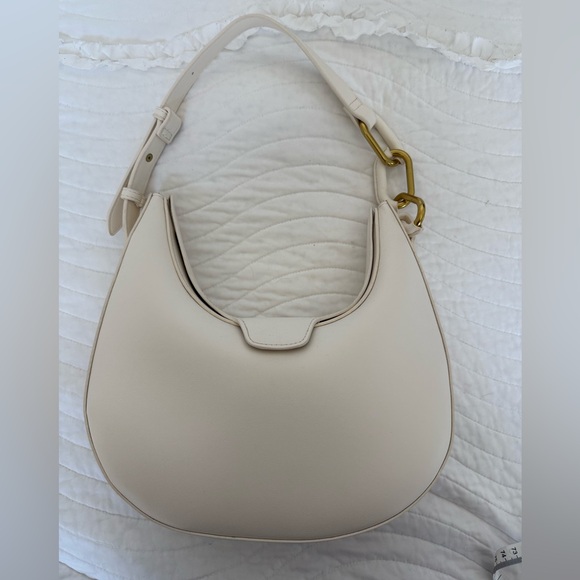 Handbags - Minimal Cream Crescent Shoulder Bag with Gold Accent